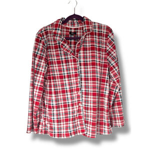 Aria Collection Women's Medium Red Green White Soft Velour Fleece Sleep Shirt